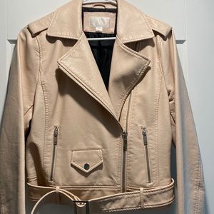 Faux Leather Light Pink Jacket with Removable Belt